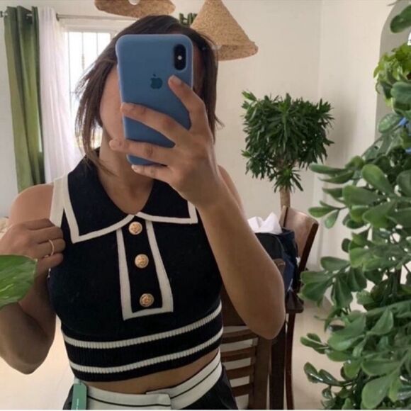 Women's Button Front Striped Collar Sleeveless Sweater Vest Knit Top size small - Picture 7 of 13